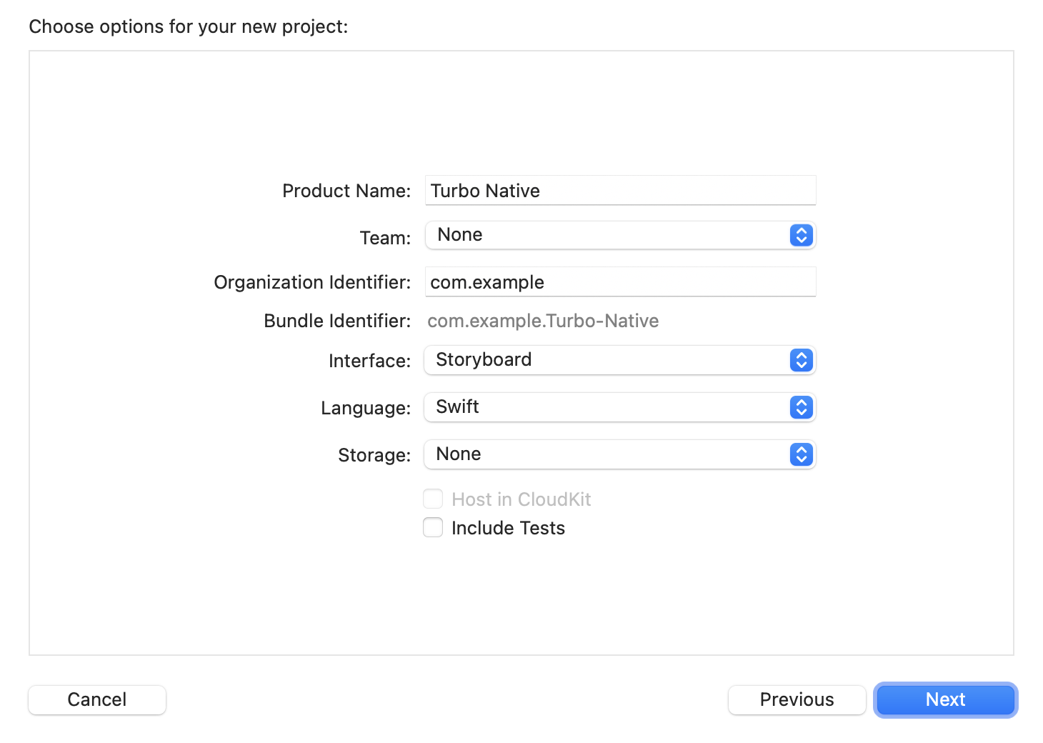 Xcode project options