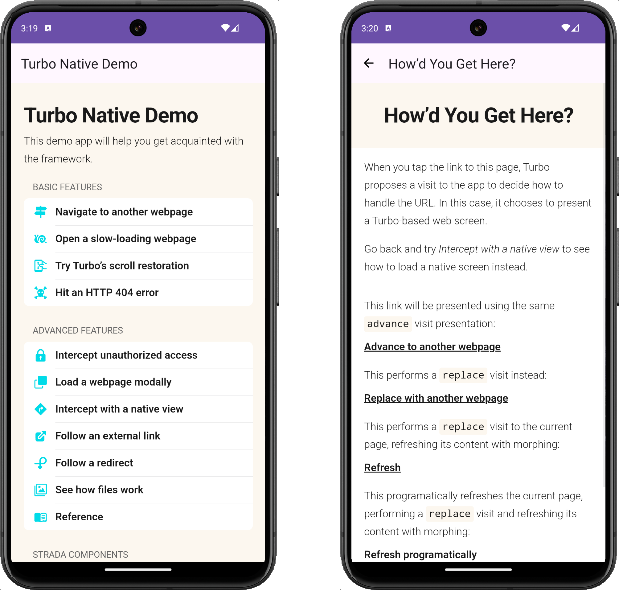 Turbo Native Android app screenshots